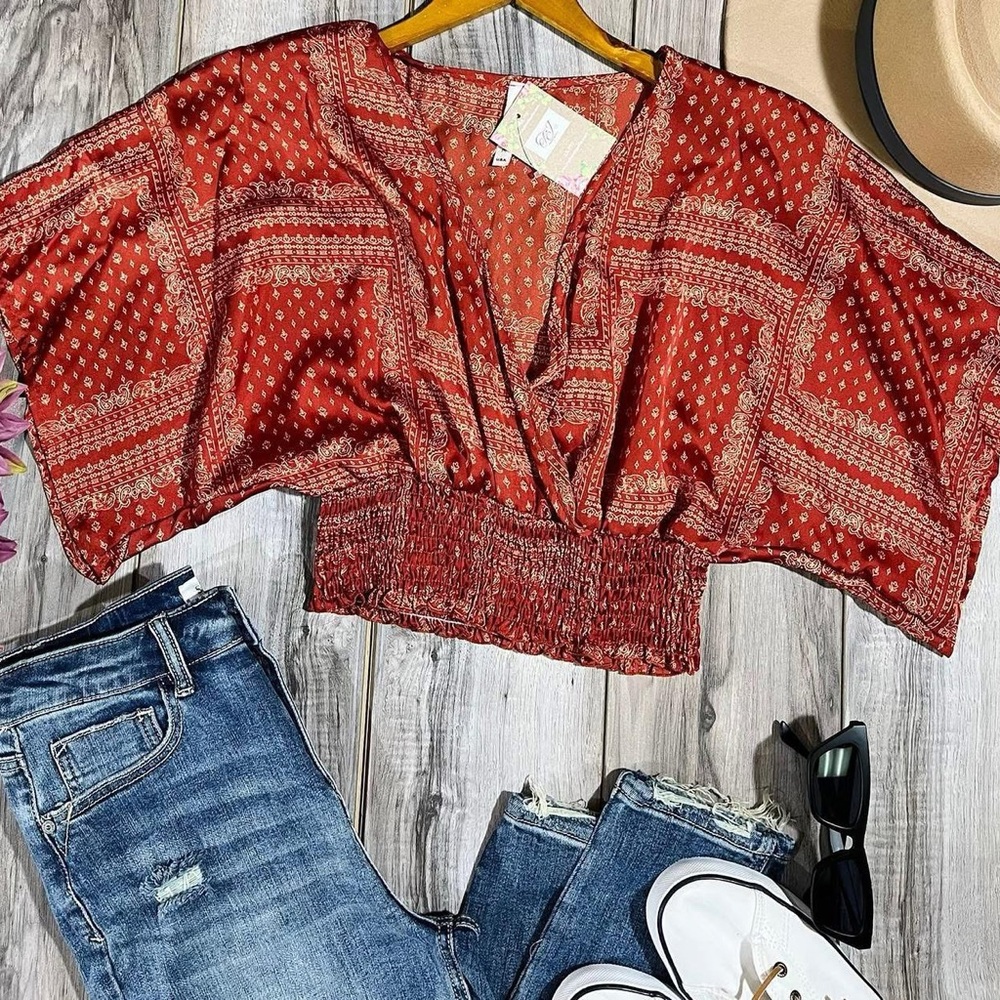 Red/rust/orange dolman bohemian top